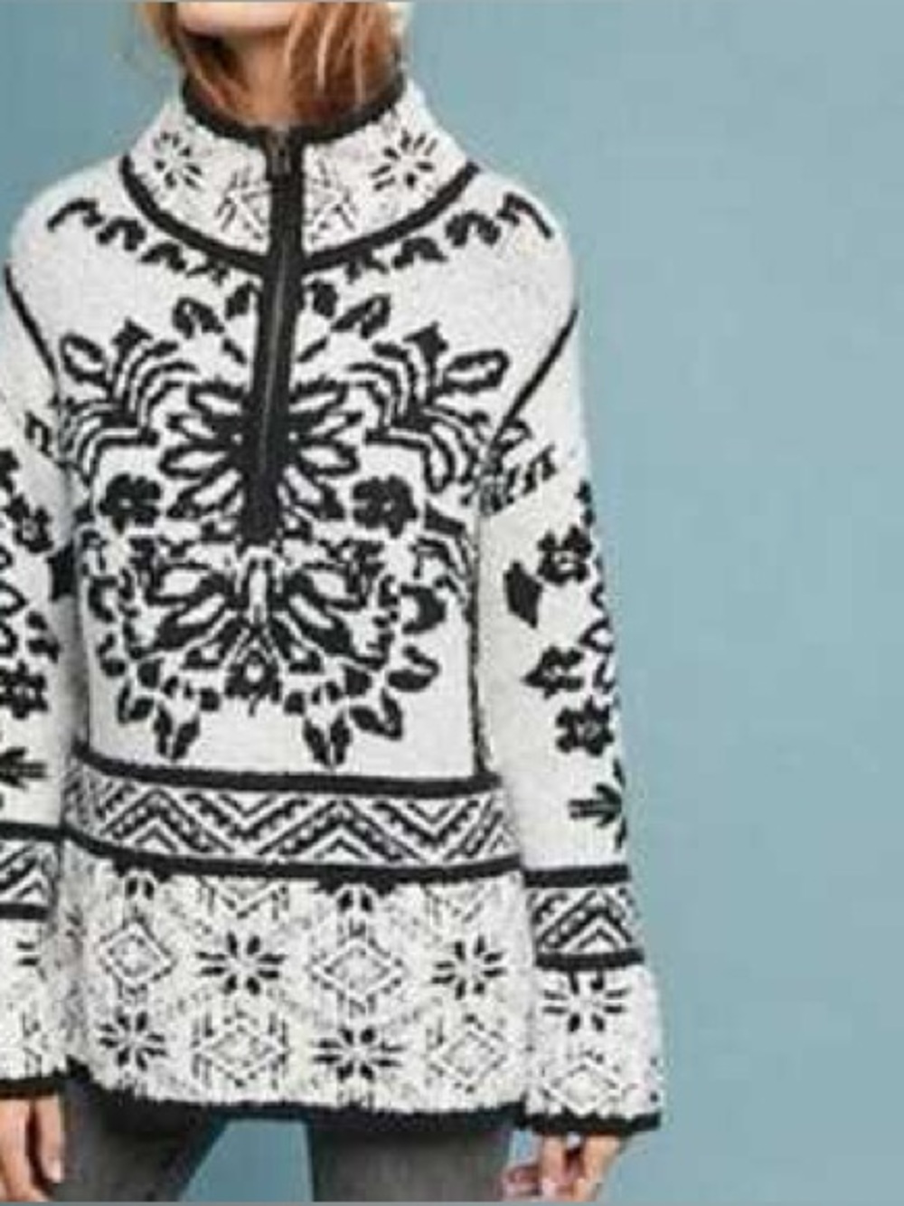Anthropologie Moth Alaskan Half Zip Sweater Fuzzy Boucle Floral Pullover XS